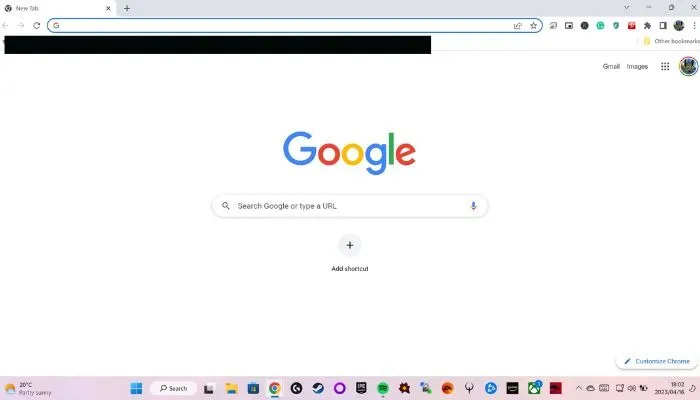 Browser Chrome aperto in Windows.