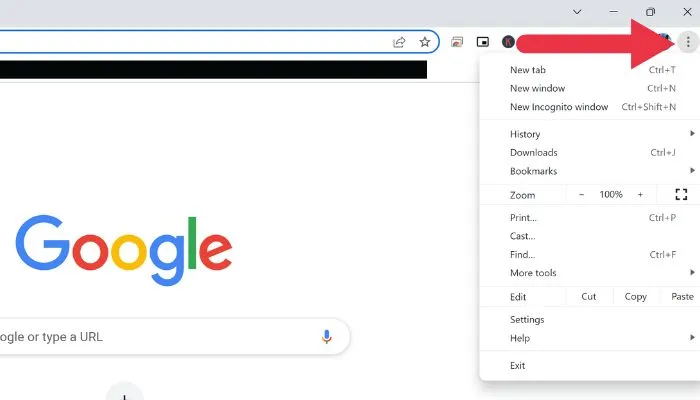 Facendo clic sui tre punti nell'angolo in alto a destra del browser Chrome.