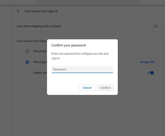 Chromebook ロック画面のパスワード