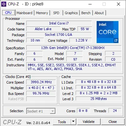 Vue d'ensemble de l'interface du programme CPU Z.
