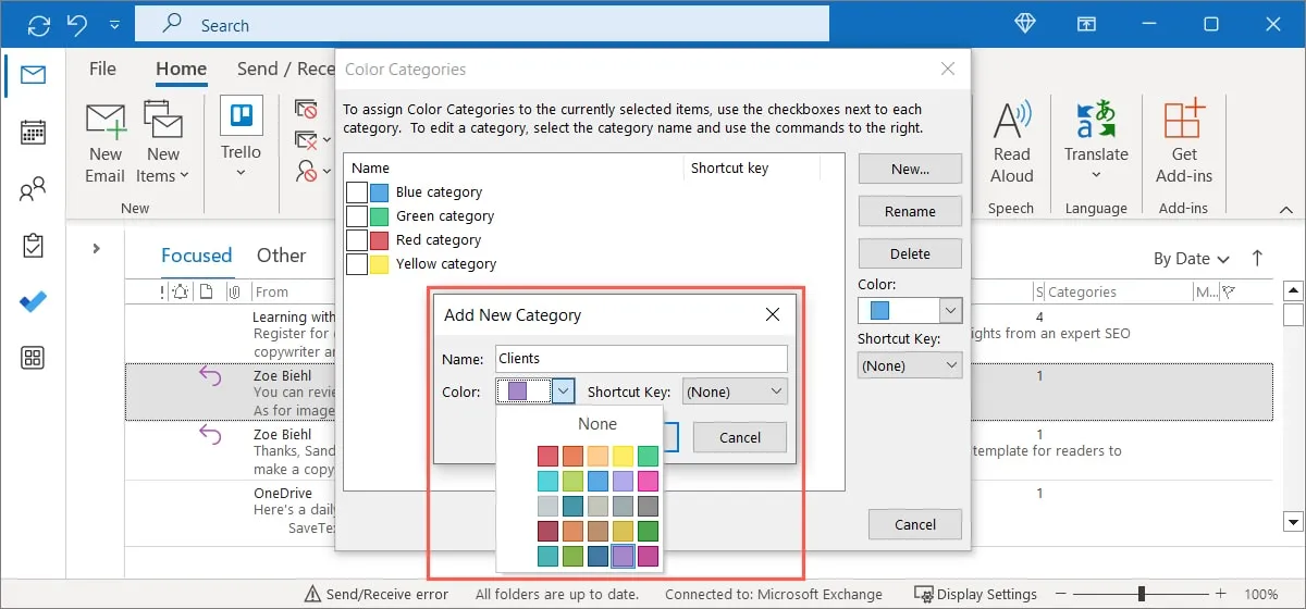 Windows 上の Outlook のカテゴリの色