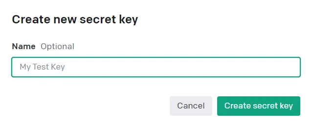 Crea chiave segreta su OpenAI