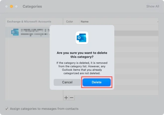 Outlook on Mac でカテゴリを削除する