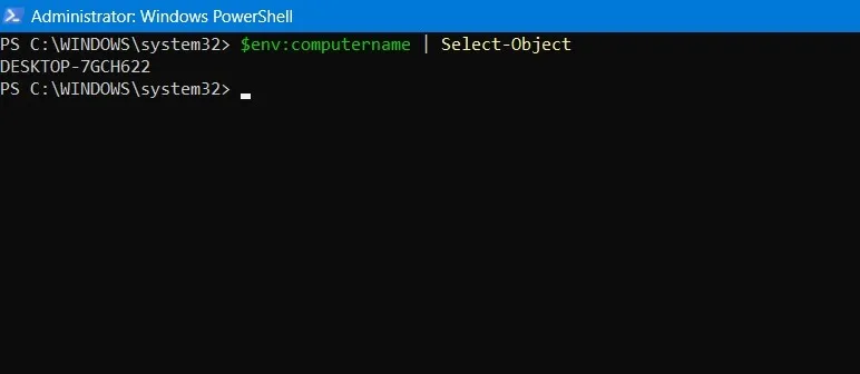 PowerShell で Select-Object 関数と環境変数を使用してコンピューター名を取得します。