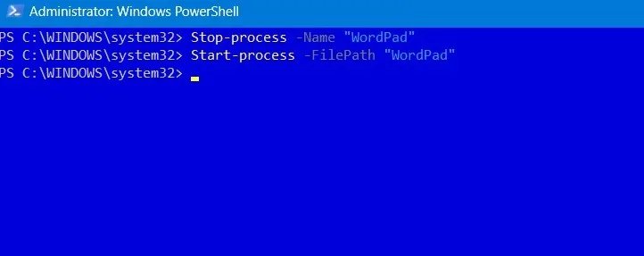 PowerShell でプロセスを開始して、ワードパッド アプリケーションを開きます。