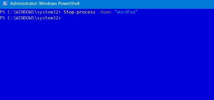 Windows の PowerShell からワードパッド プロセスを停止します。