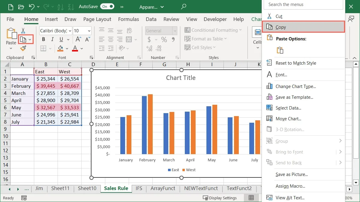 Copiar un gráfico de Excel
