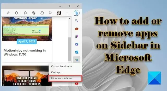 Microsoft Edge Sidebar-apps toevoegen of verwijderen