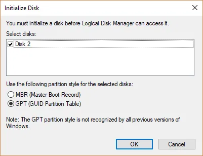 initialize-disk 2 Choisissez le style de partition