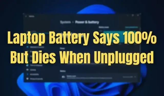 La batterie de l’ordinateur portable indique 100 % mais meurt lorsqu’elle est débranchée
