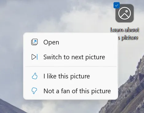 Ícone atualizado do Windows Spotlight na área de trabalho quando o Spotlight está ativado.