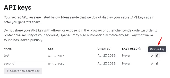 撤銷您的 OpenAI API 密鑰
