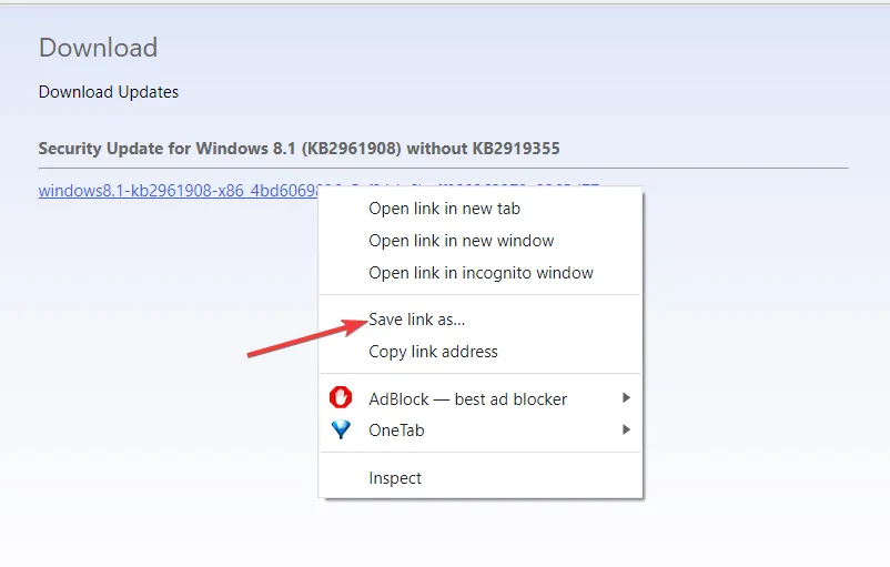 Zapisz link link opcja aktualizacji systemu Windows 11 błąd 0x800f0922