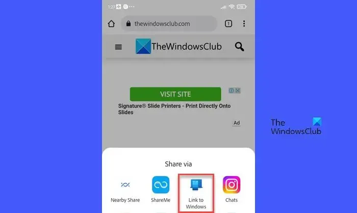 Enviar enlaces usando la aplicación Enlace a Windows