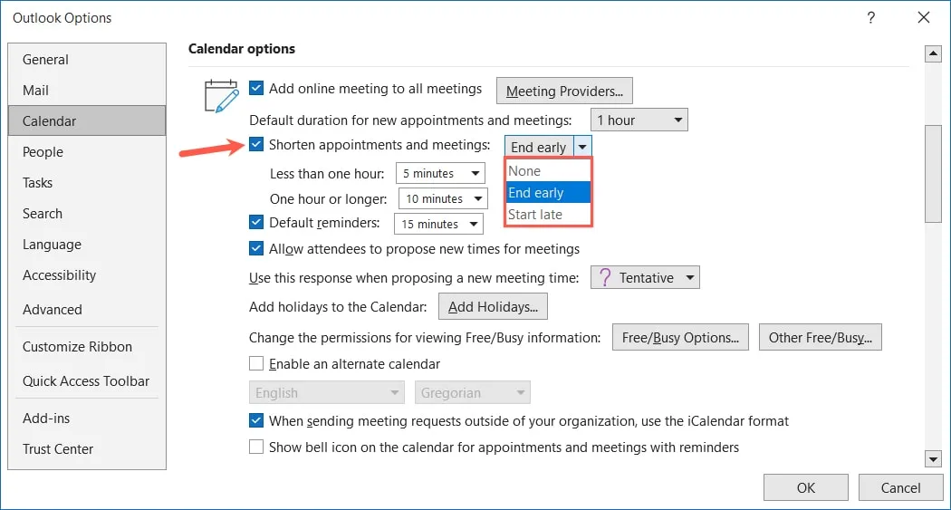 Encurtar configuração de eventos no Outlook