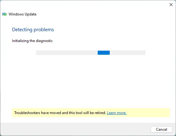 Risoluzione dei problemi di Windows Update che rileva i problemi.