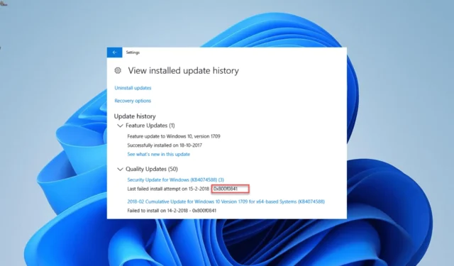 0x800f0841 Windows Update エラー: 修正方法
