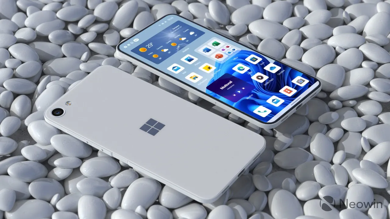 Windows 11 Mobile を搭載した Surface ブランドのスマートフォンのレンダリング