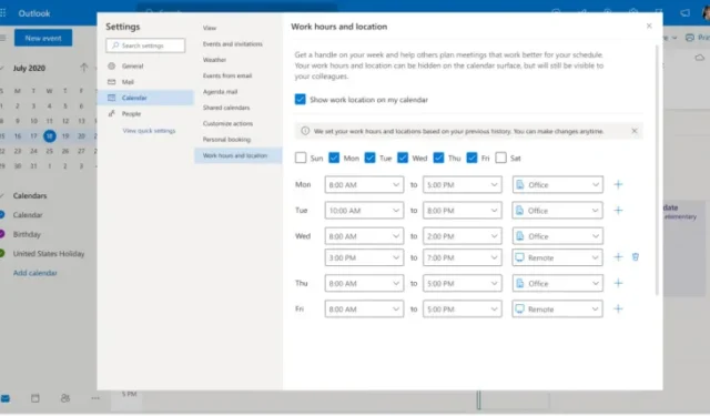 Microsoft、Outlook カレンダーでいつどこで作業するかを示す新しい方法を追加