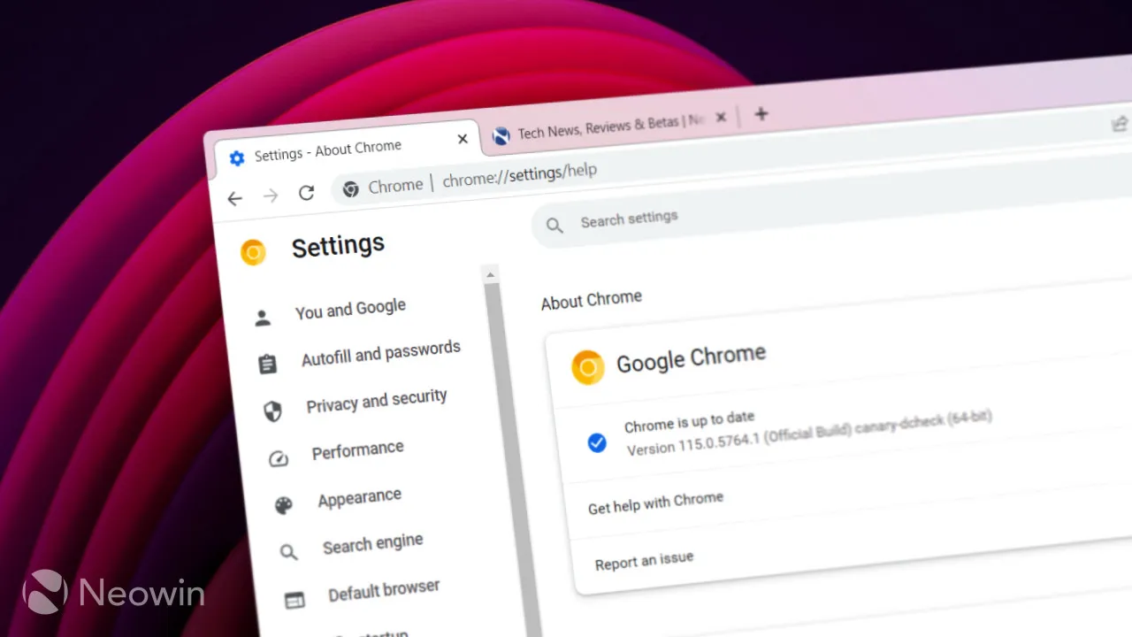 Een screenshot van Google Chrome Canary met het MIca-materiaal