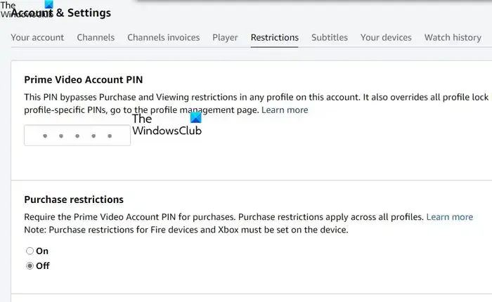Amazon Prime Videoのペアレンタルコントロールまたは制限