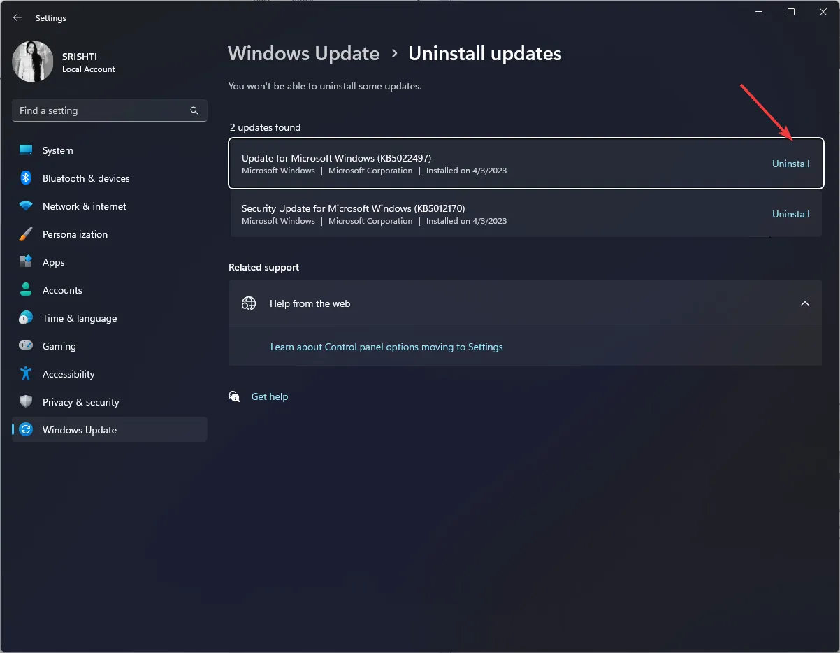 Deinstallieren Sie das Windows-Update