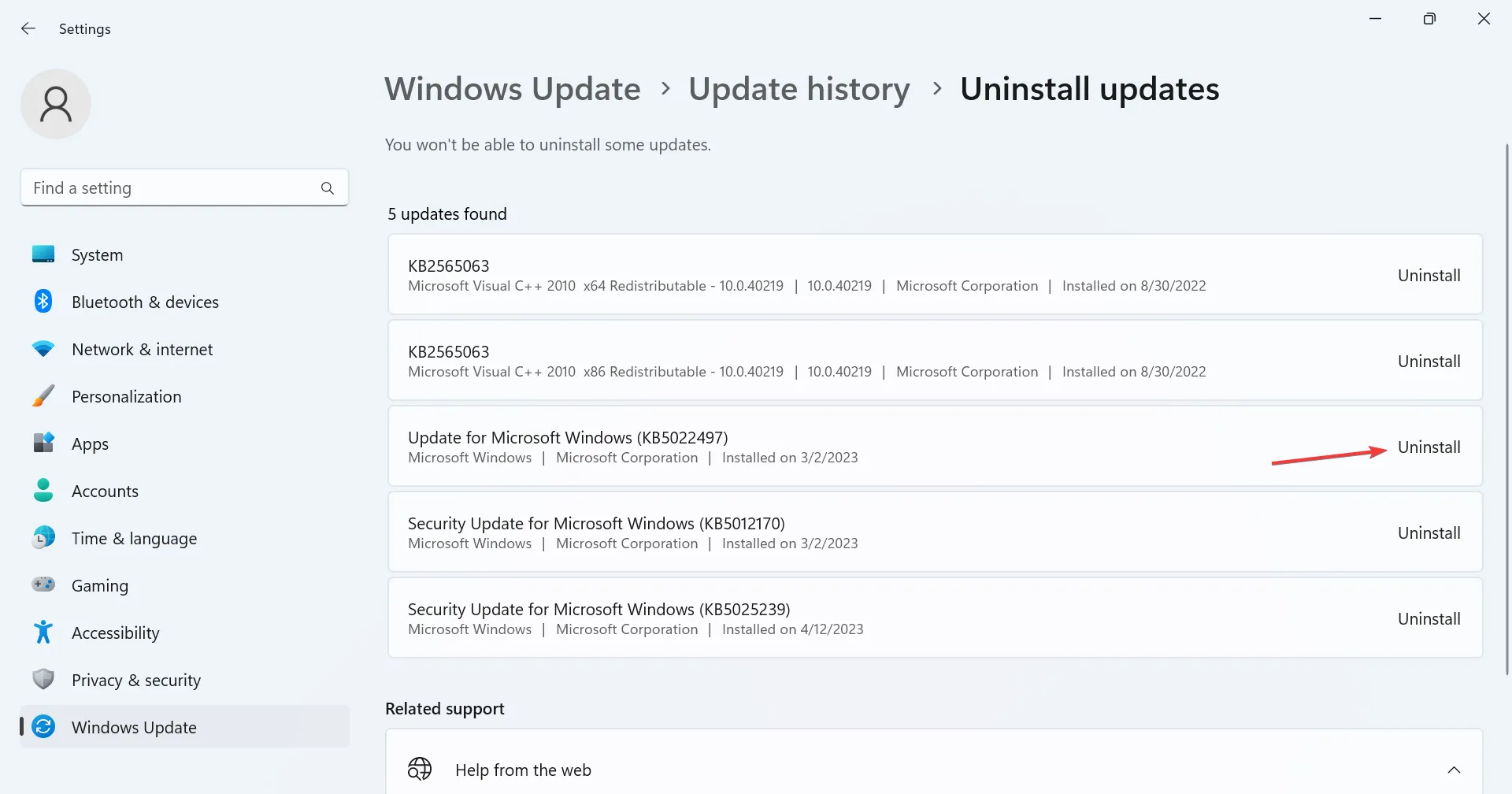 désinstaller pour corriger le délai d'attente de l'écran Windows 11 ne fonctionne pas