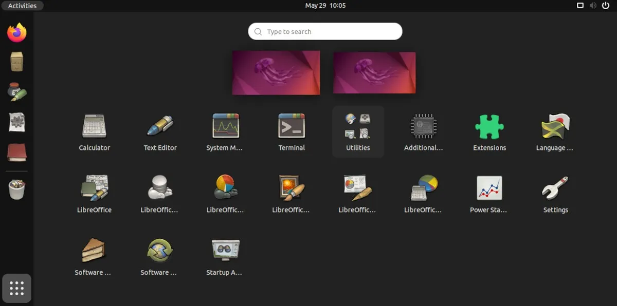 Ein Screenshot des Ubuntu-Menübildschirms mit dem Buuf-Symbolthema.