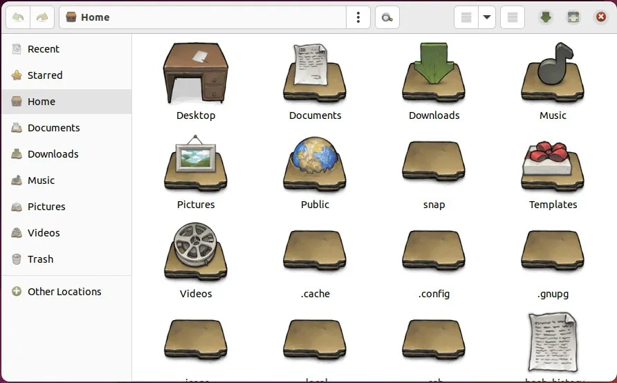Ein Screenshot des Nautilus-Dateimanagers mit dem Buuf-Symboldesign.