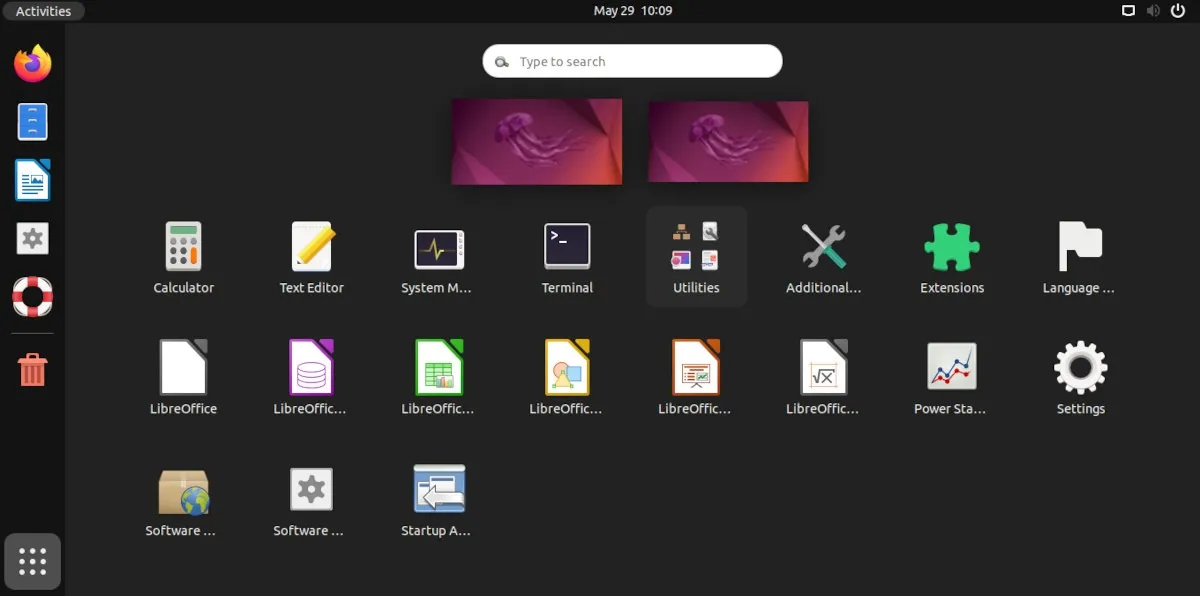 Ein Screenshot des Ubuntu-Menübildschirms mit dem Numix-Symbolthema.