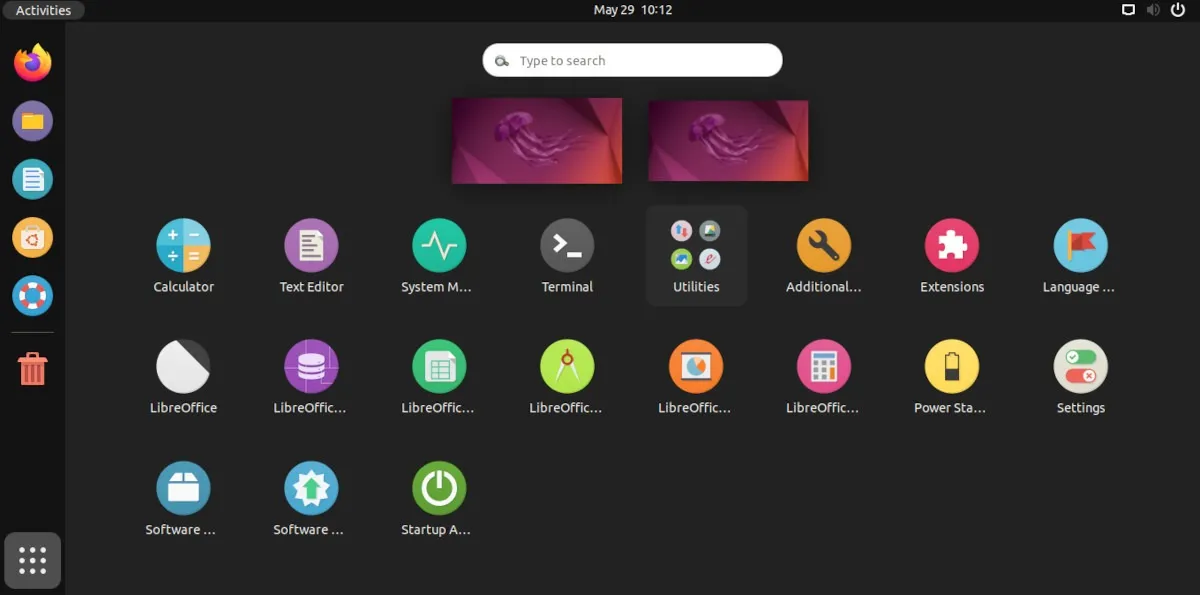 Ein Screenshot des Ubuntu-Menübildschirms mit dem Numix Circle-Symbolthema.