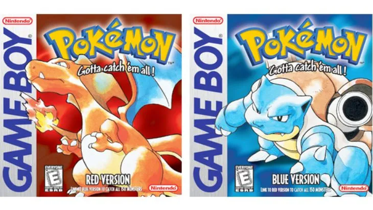 Capas de jogos Pokémon Red e Blue.