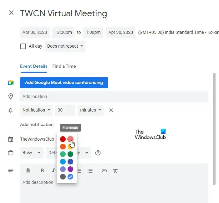 Google カレンダー ウェブ アプリの個々のイベントの色を変更する