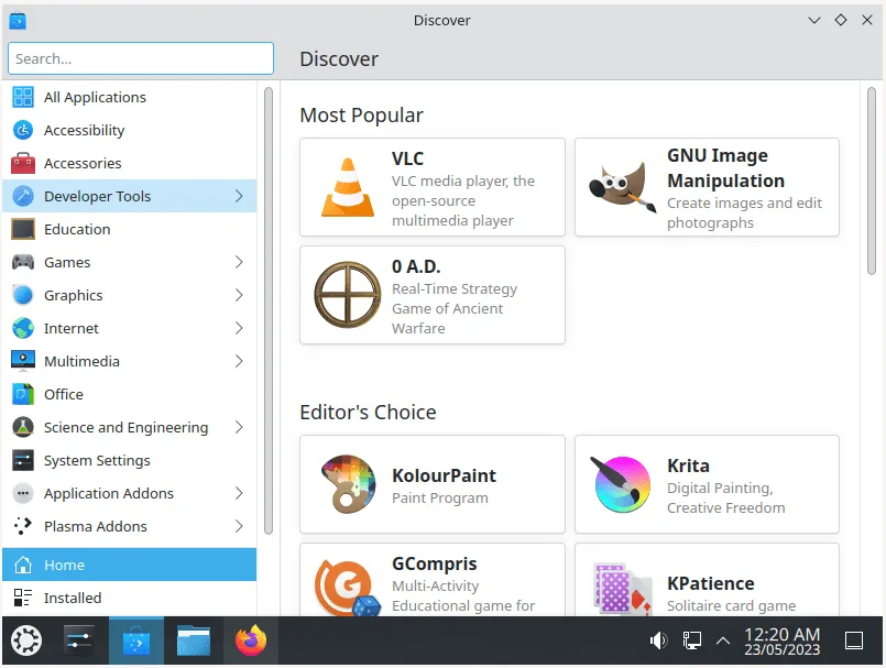 Ein Screenshot des Standard-KDE-Softwarespeichers.