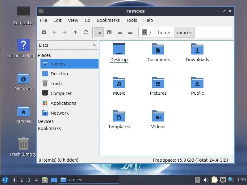LXQt デスクトップ環境を示すスクリーンショット。