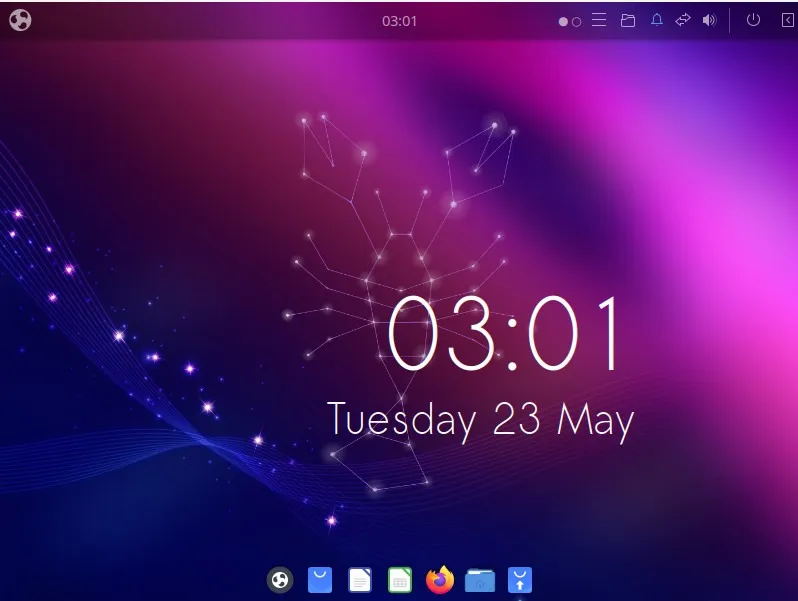 Uno screenshot che mostra il desktop di base in Ubuntu Budgie.