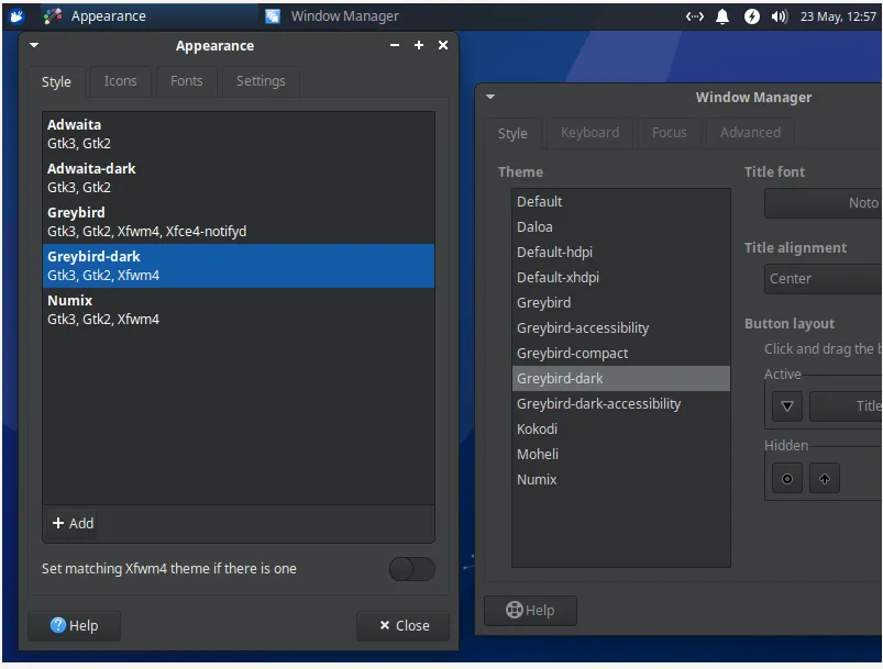 Uno screenshot che mostra i diversi temi disponibili in Xubuntu.