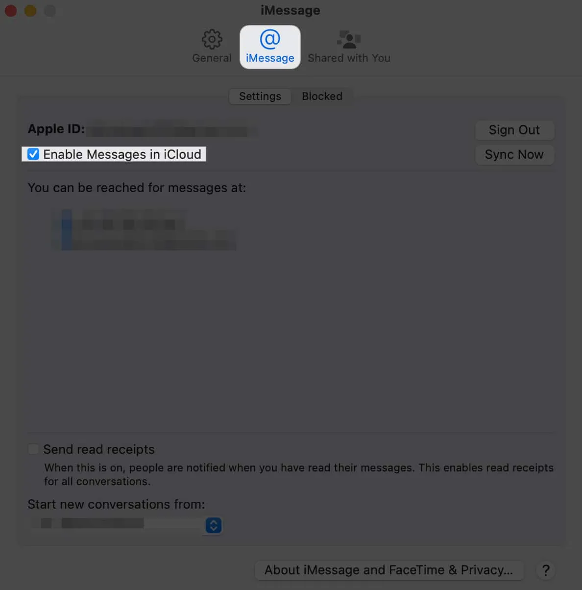 「iMessage」をクリックし、iCloud でメッセージを有効にする