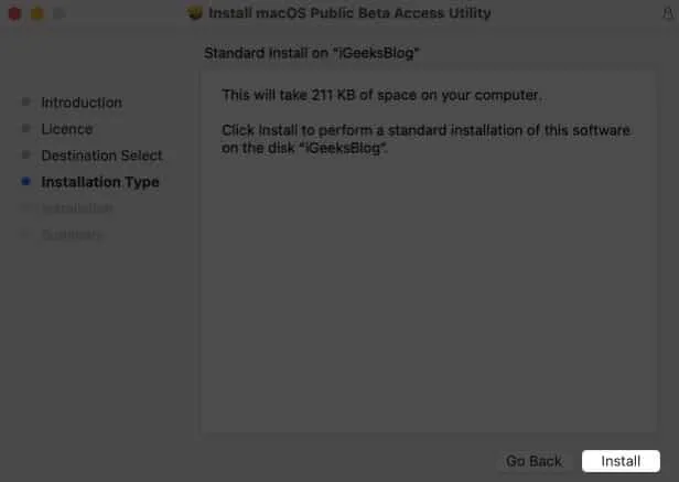 Fare clic su Installa per scaricare il profilo beta 2 pubblica di macOS Monterey