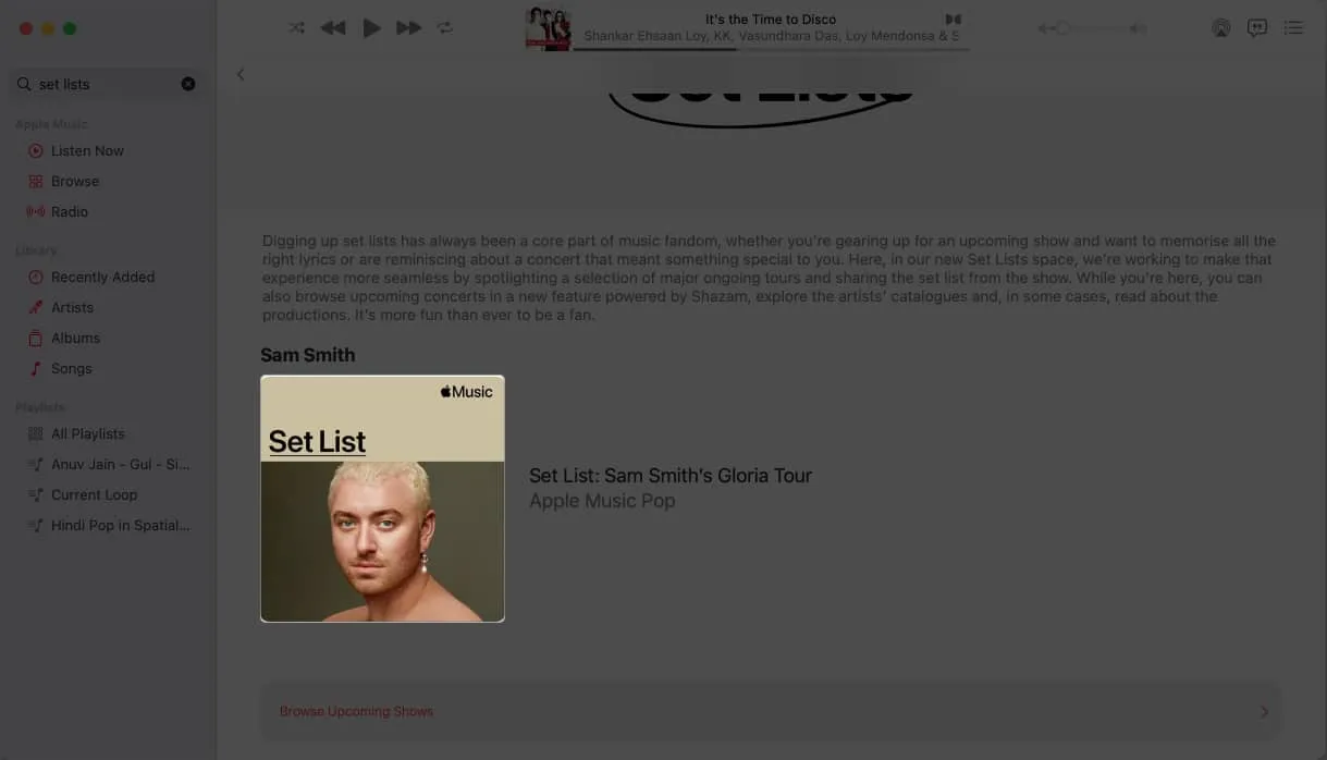 Fai clic sulla copertina dell'album dell'artista in Apple Music su mac