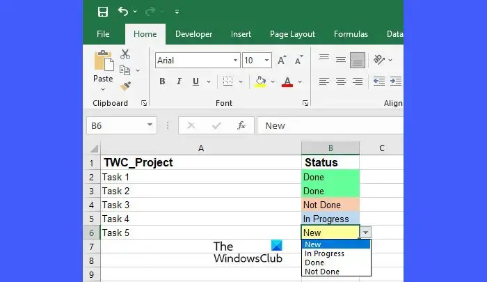 Erstellen Sie in Excel eine Dropdown-Liste mit Farbe