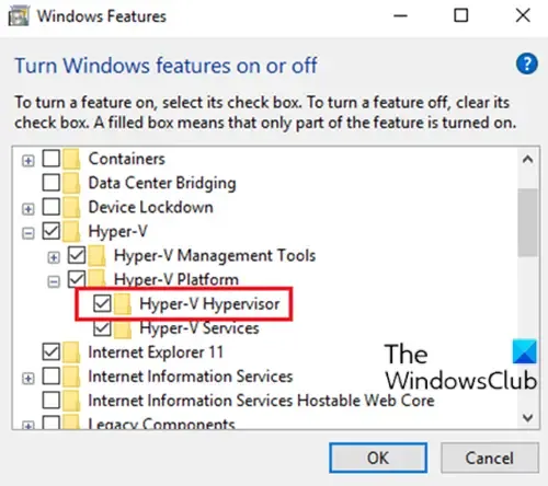 Deshabilitar la plataforma de hipervisor de Windows