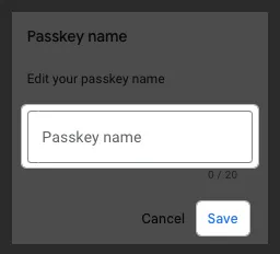 Inserisci il nome della passkey e salva su Mac