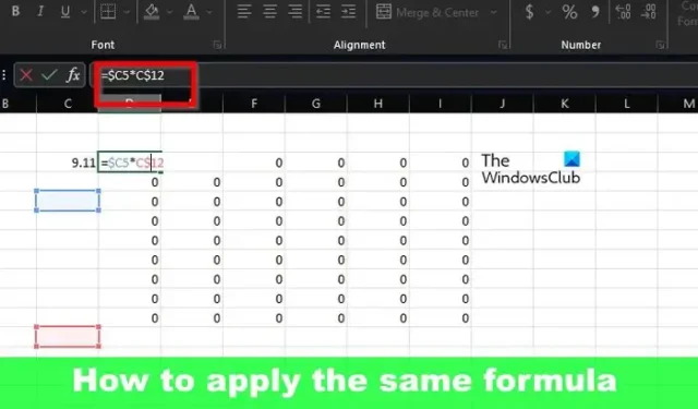 Dezelfde formule toepassen op meerdere cellen in Excel