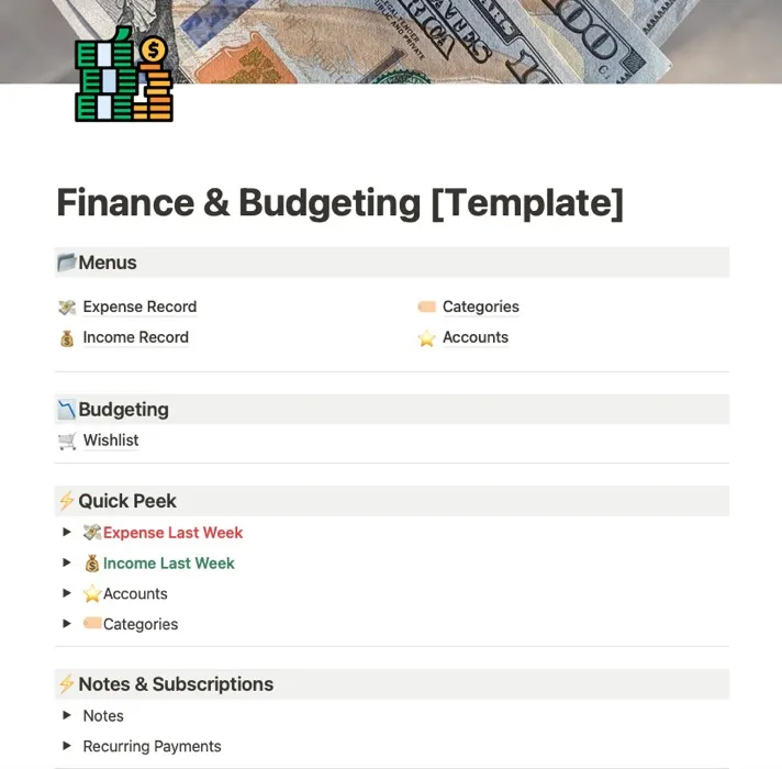 Financiën en budgettering hoofdpagina