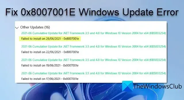 Solucionar el error de actualización de Windows 0x8007001E