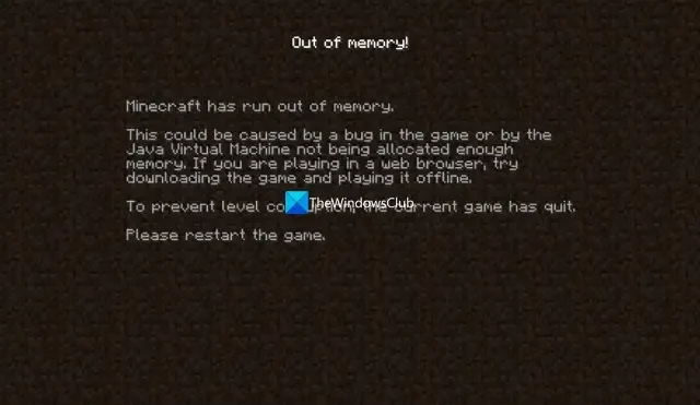 Fix Minecraft heeft geen geheugen meer