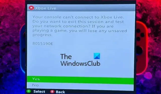 Erreur Xbox Live 8015190E, votre console ne peut pas se connecter à Xbox Live