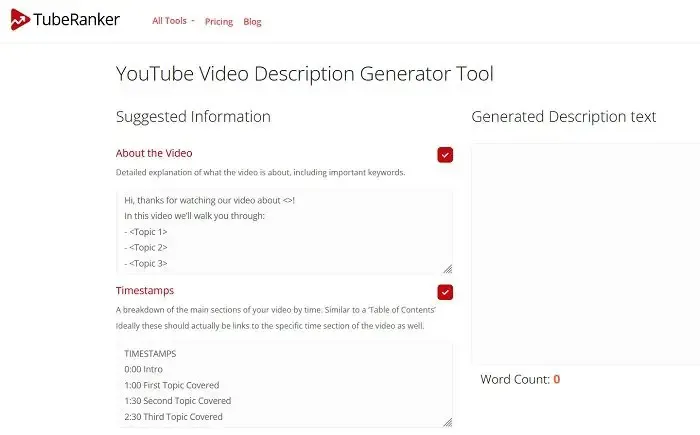 Kostenloses Tool für YouTube-Beschreibungen