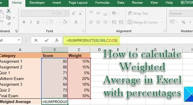 Hoe gewogen gemiddelde in Excel te berekenen met percentages